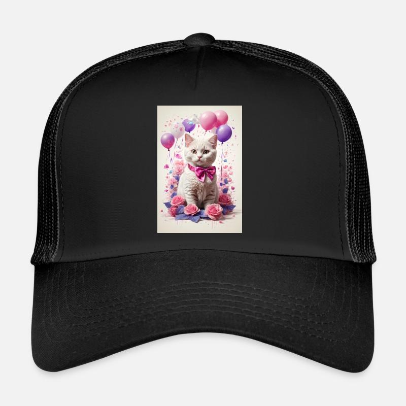 Beau chat blsmco avec des roses roses Casquette trucker 