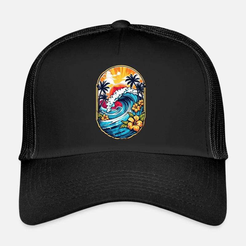 Surf Wave & Hawaii - Trucker Cap - Schwarz/Schwarz