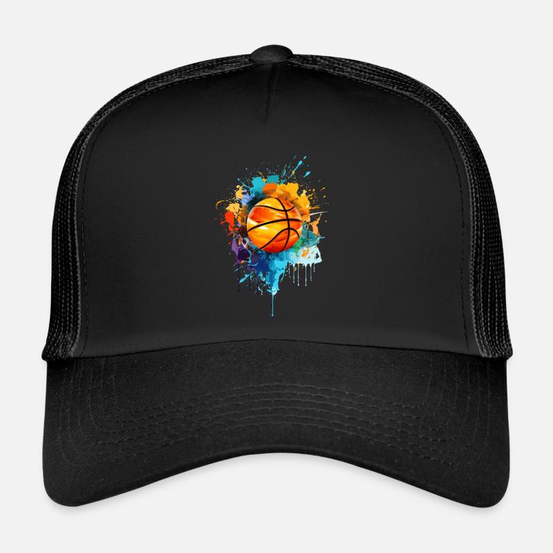 Peinture de basket-ball colorée Splash Splash Splash de couleur - Casquette trucker  - noir/noir