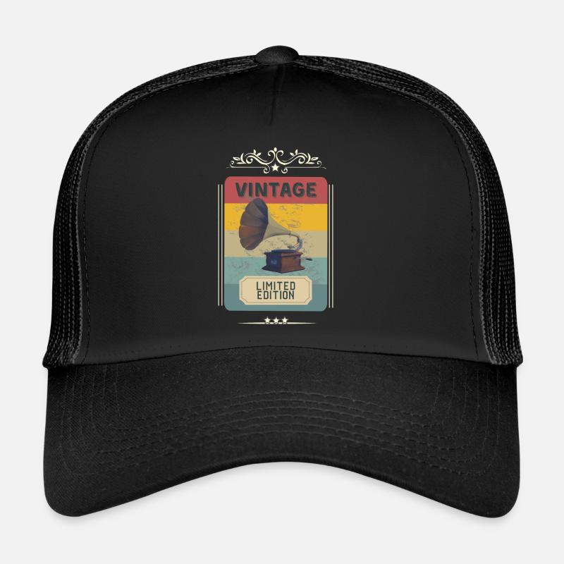 Vintage-Grammophon - limitierte Auflage - Trucker Cap - Schwarz/Schwarz