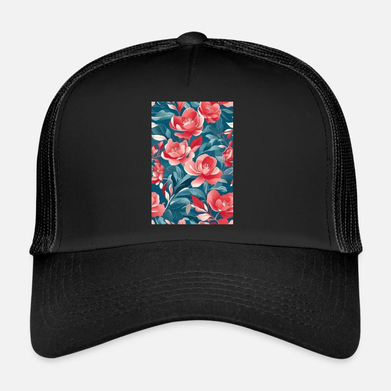 Rote Tulpen mit grünen Blättern - Trucker Cap - Schwarz/Schwarz
