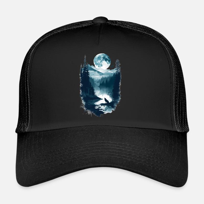 Loup hurlant à la lune Casquette trucker 