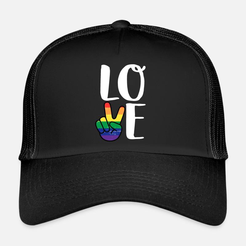 Vintage Love Win Rainbow Peace Sign Pride Lesbian Trucker Cap