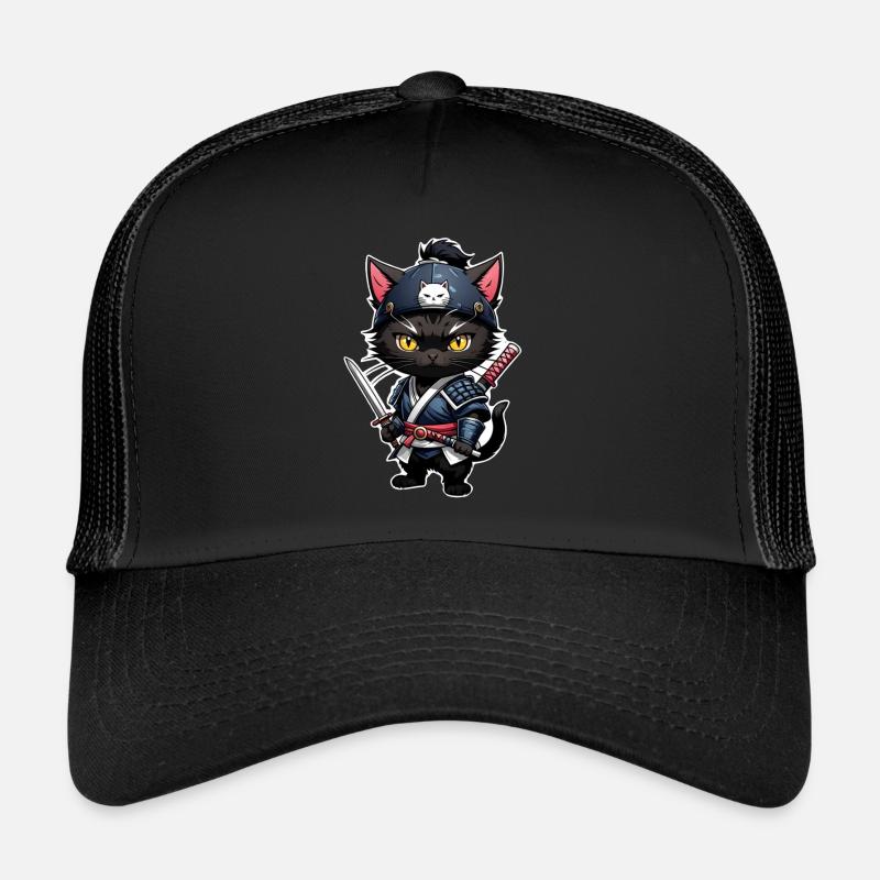 Ninja Katze - Samurai Kätzchen - Trucker Cap - Schwarz/Schwarz