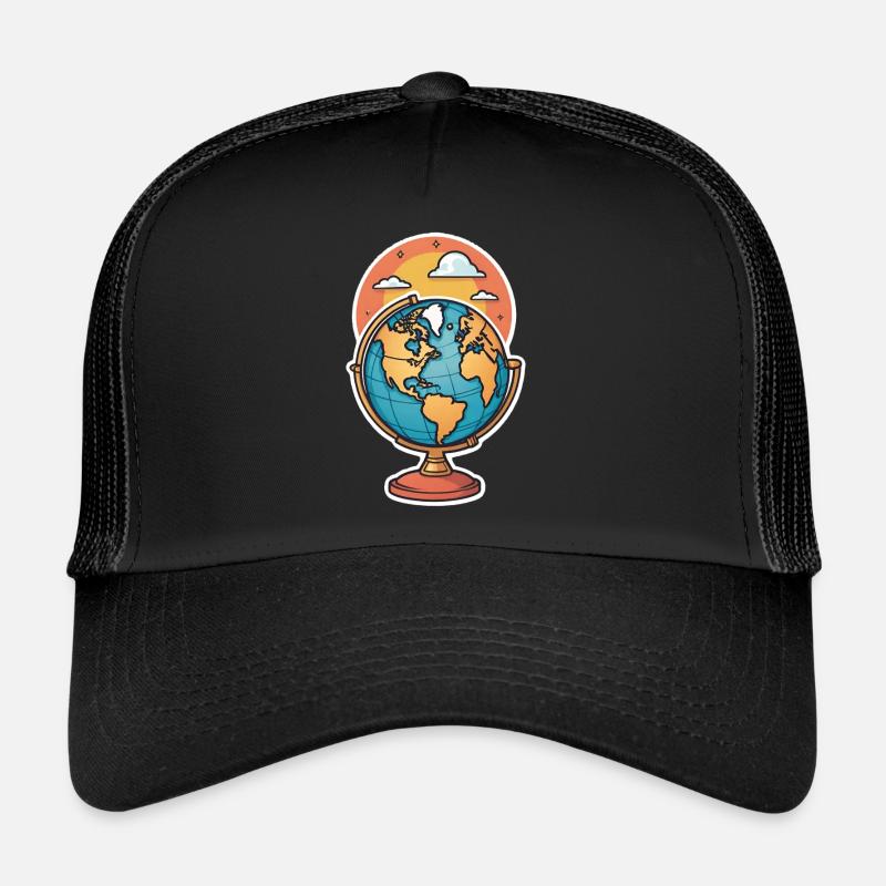 Stilisierter Globus - Trucker Cap - Schwarz/Schwarz