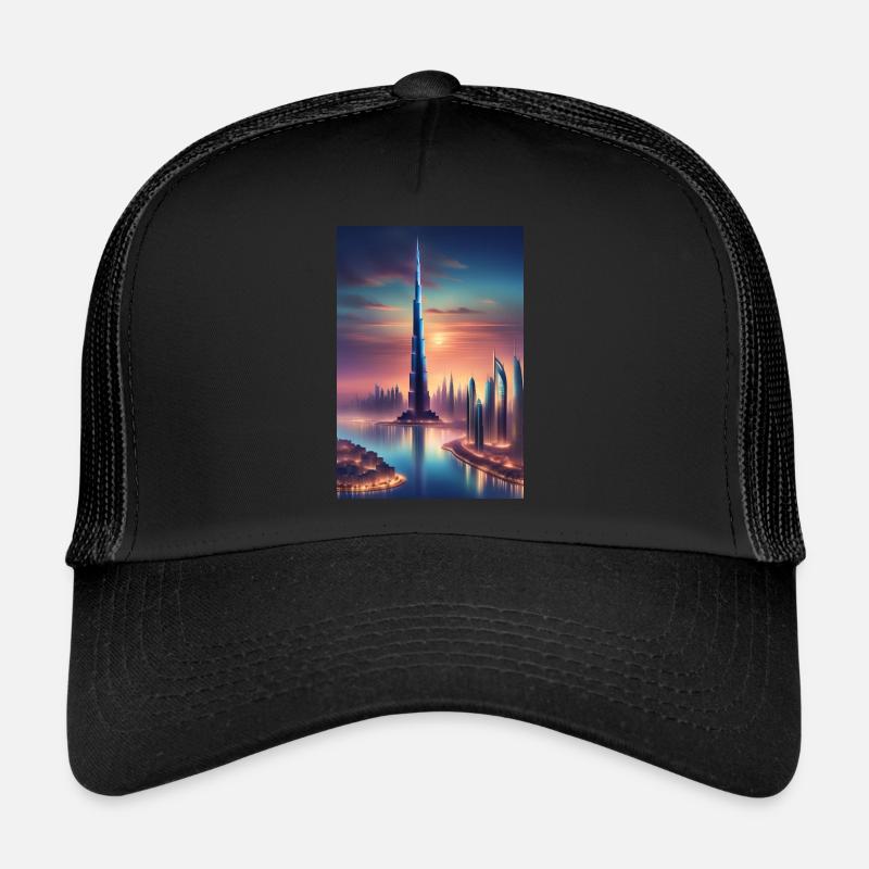 Large skyscraper in a city Trucker Cap