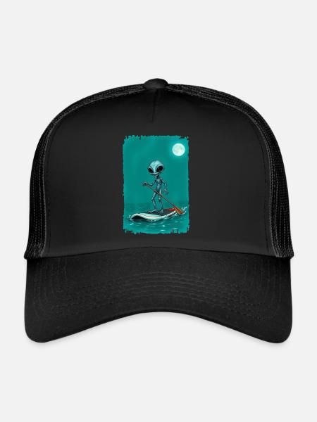 Alien on a Stand up Paddle Board 1 - Trucker Cap - Schwarz/Schwarz - Vorne