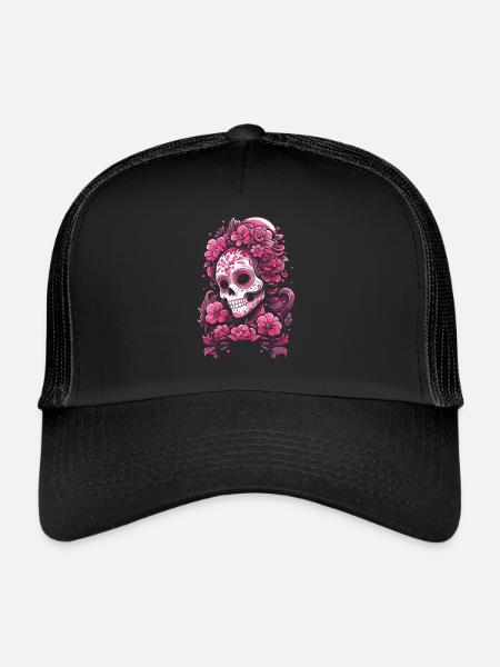 Skull Mexican Muertos Day of the Dead Pink - Trucker Cap - black/black