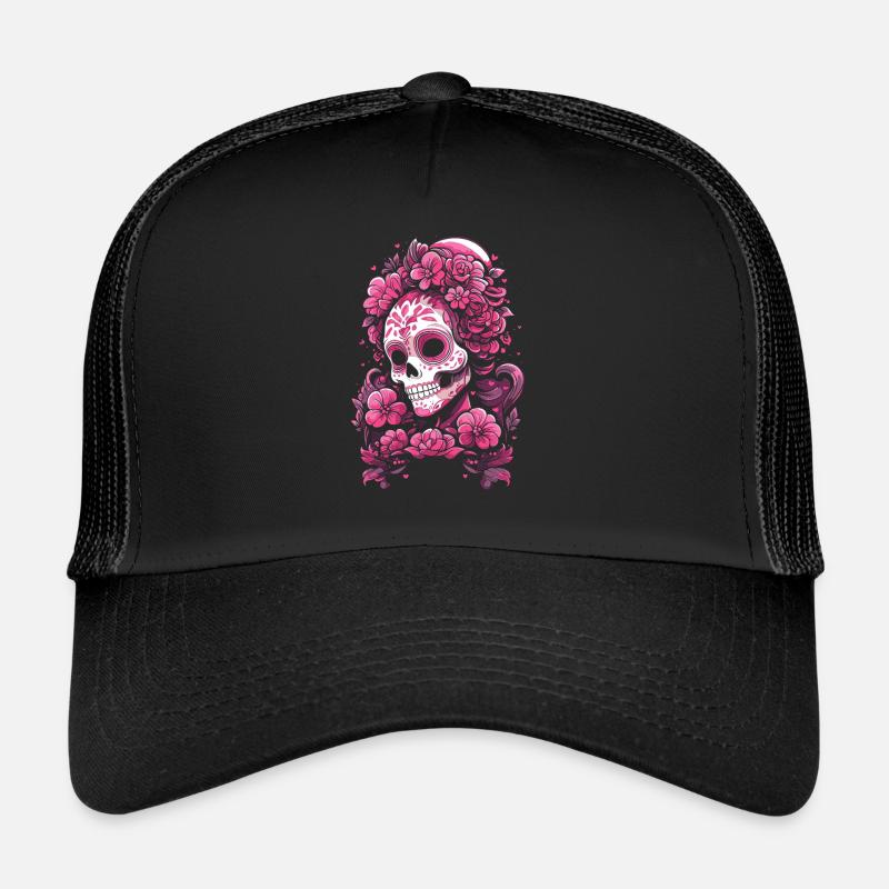 Crâne Muertos Mexicain Jour des Morts Rose Casquette trucker 