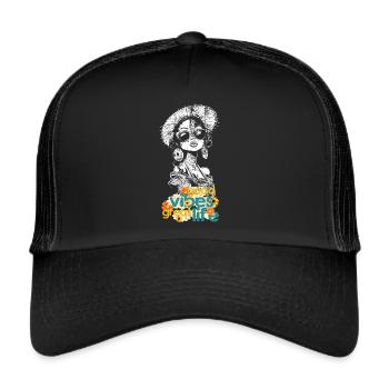 frau good vibe blumen - Trucker Cap - Schwarz/Schwarz - Vorne