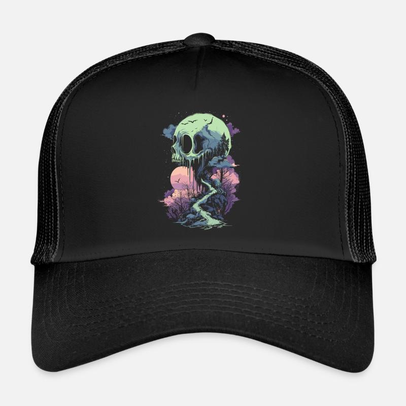 Fantasiewelt Totenkopf punk gothic - Trucker Cap - Schwarz/Schwarz