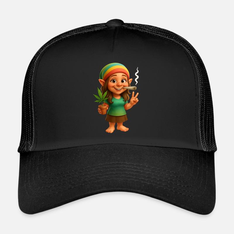 Kiffende Zwergin mit Cannabispflanze Trucker Cap