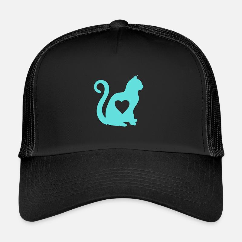 Turquoise cat heart silhouette cat lover black Trucker Cap