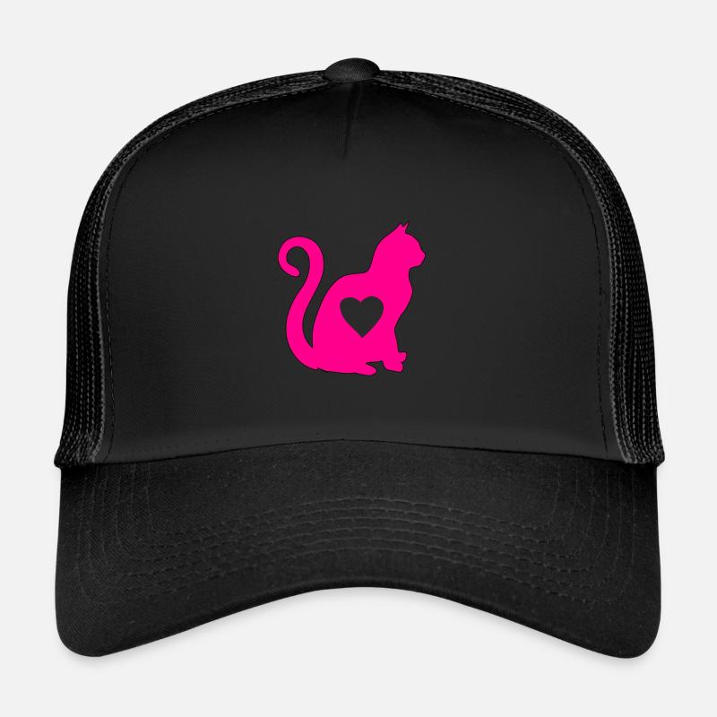 PINK katze herz silhouette katzenlover black - Trucker Cap - Schwarz/Schwarz