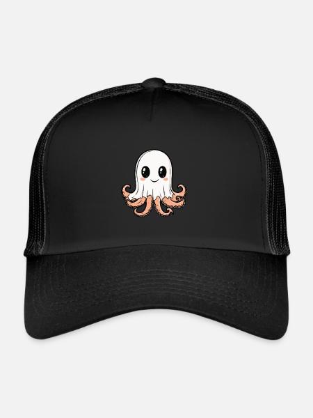 Octopus Halloween Funny Ghost - Trucker Cap - black/black - Front