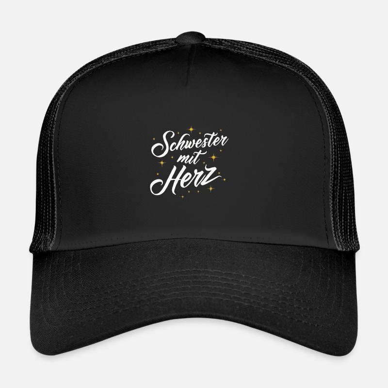 Schwester mit Herz: Beste Schwester Geburtstag - Trucker Cap - Schwarz/Schwarz