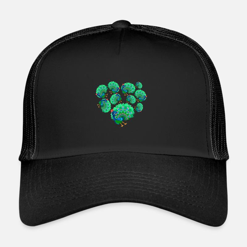 Herz Pfau - Trucker Cap - Schwarz/Schwarz