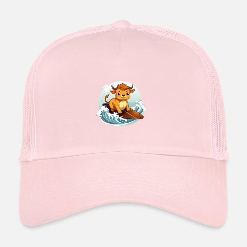 Surfing cow on surfboard, Adventurous animal Trucker Cap