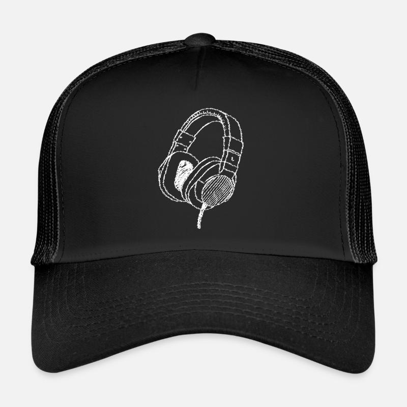 Headphones - drawn - retro - Trucker Cap - black/black