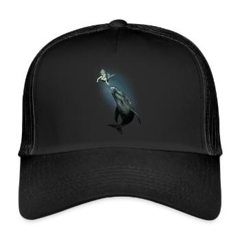 naked mermaid mermaid swims with whale shirt - Trucker Cap - black/black - Front