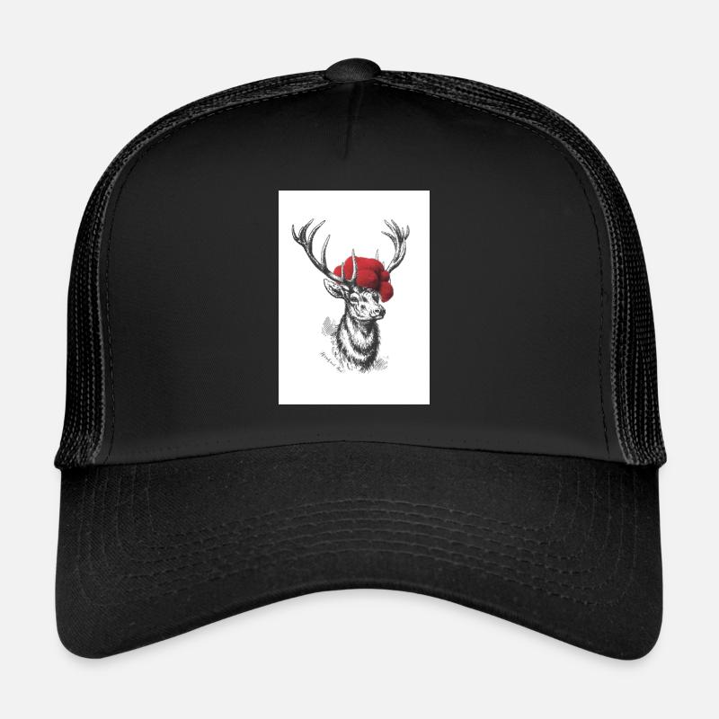 Hirsch mit Hut - Trucker Cap - Schwarz/Schwarz