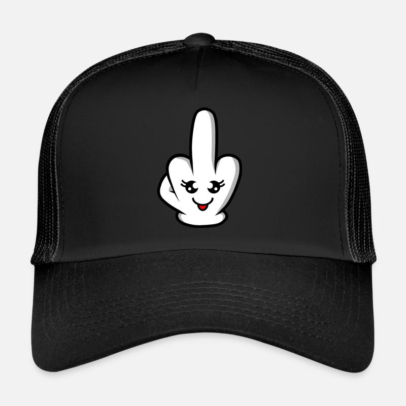 Kawaii Mittelfinger - Trucker Cap - Schwarz/Schwarz