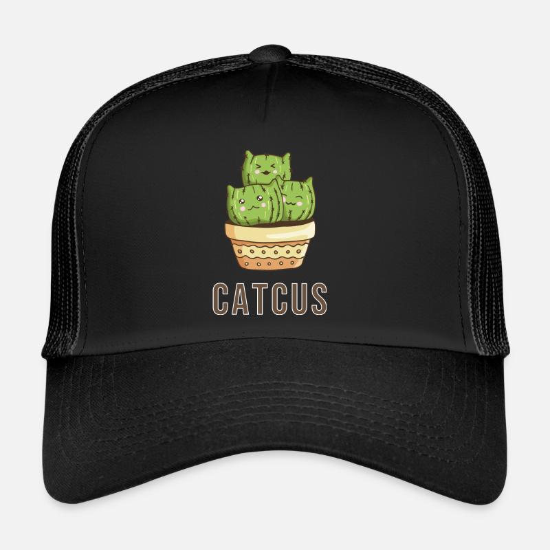 Catcus Katzen Cat cool lustig funny Kaktus - Trucker Cap - Schwarz/Schwarz
