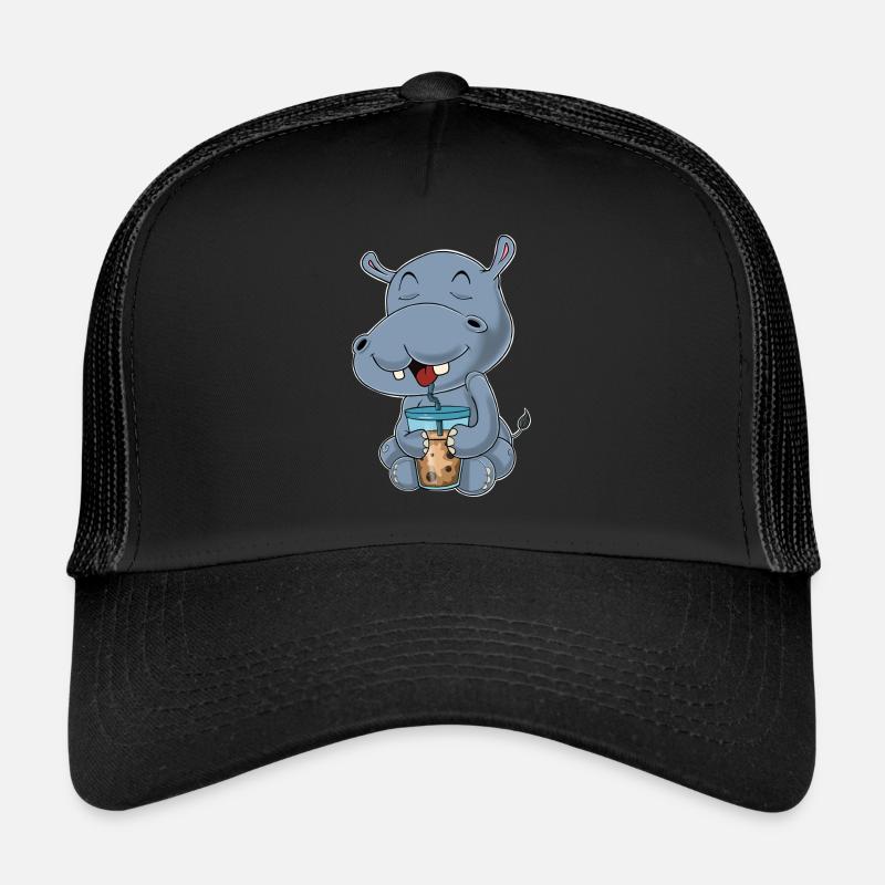 Bubble Tea Kawaii Hippo I Boba Tea Otaku Hippo - Trucker Cap - Schwarz/Schwarz