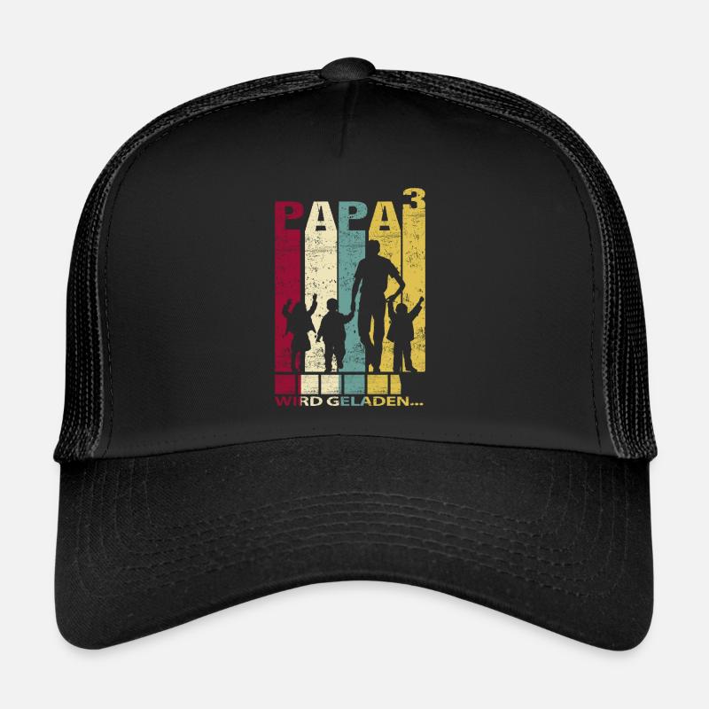 Papa Vater von 3 Kinder Drillinge Söhnen Mädchen - Trucker Cap - Schwarz/Schwarz