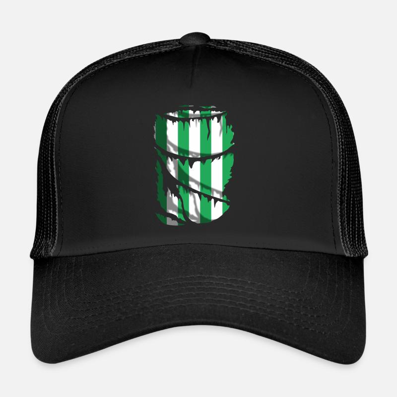 T-shirt stripes green and white, broken fabric effect Trucker Cap