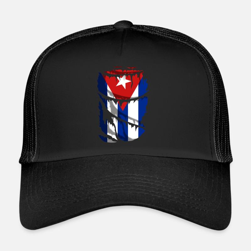Flagge Kubas, Broken Fabric Effekt - Trucker Cap - Schwarz/Schwarz