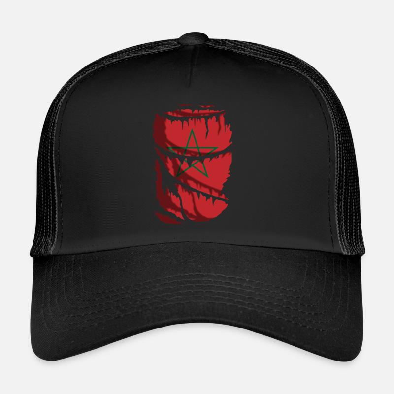 Drapeau du Maroc, effet tissu usé - Casquette trucker  - noir/noir