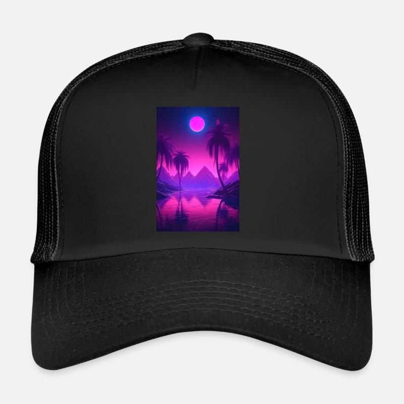 Eine traumhafte nächtliche Synthwave-Oase Trucker Cap