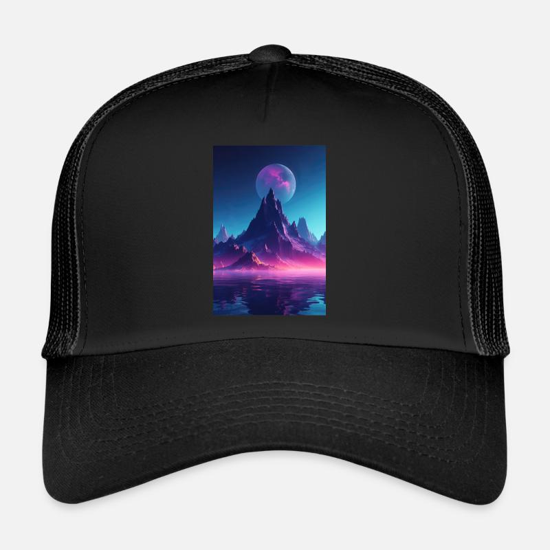 Retro Bergmelodie: Eine Synthwave Ode an der See Trucker Cap