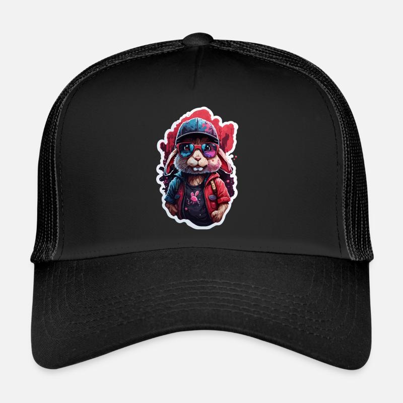Lapin mignon, casquette de baseball, lunettes de soleil, pull, couleur - Casquette trucker  - noir/noir