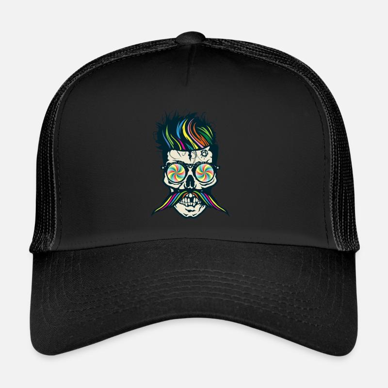 tete de mort hipster skull crane moustache hypnoti - Casquette trucker - noir/noir