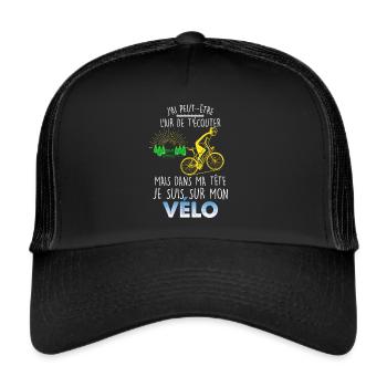 Vélo de course, homme cycliste cadeau - Casquette trucker  - noir/noir - Devant