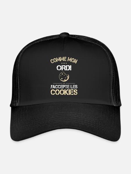 Comme mon ordi j'accepte les Cookies - Humour - Casquette trucker  - noir/noir - Devant