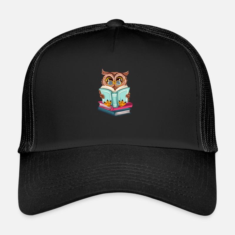 Süße Eule Liest Buch Leseratte Bücherwurm Lesen - Trucker Cap - Schwarz/Schwarz
