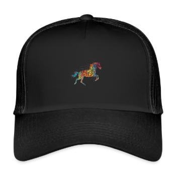 Horse with colorful polka dots - Trucker Cap - black/black - Front