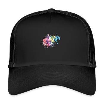 Horses with colorful splashes of color - Trucker Cap - black/black - Front
