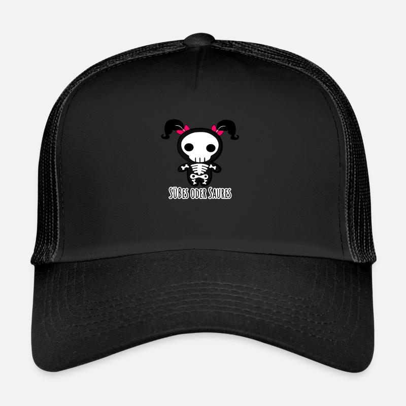 Süßes oder Saures Helloween Skelett Pinke Zöpfe Trucker Cap