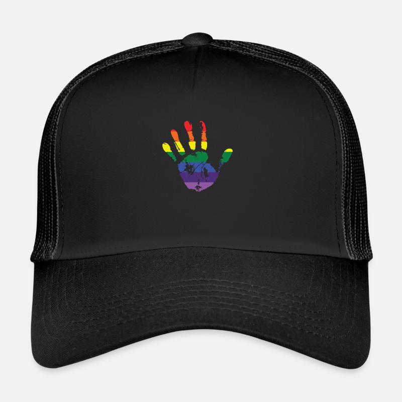Regenbogen Hand Handabdruck - Trucker Cap - Schwarz/Schwarz