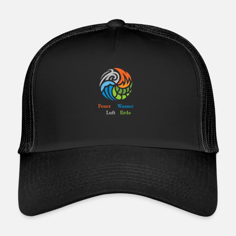 The 4 elements. Fire, water, air and earth Trucker Cap