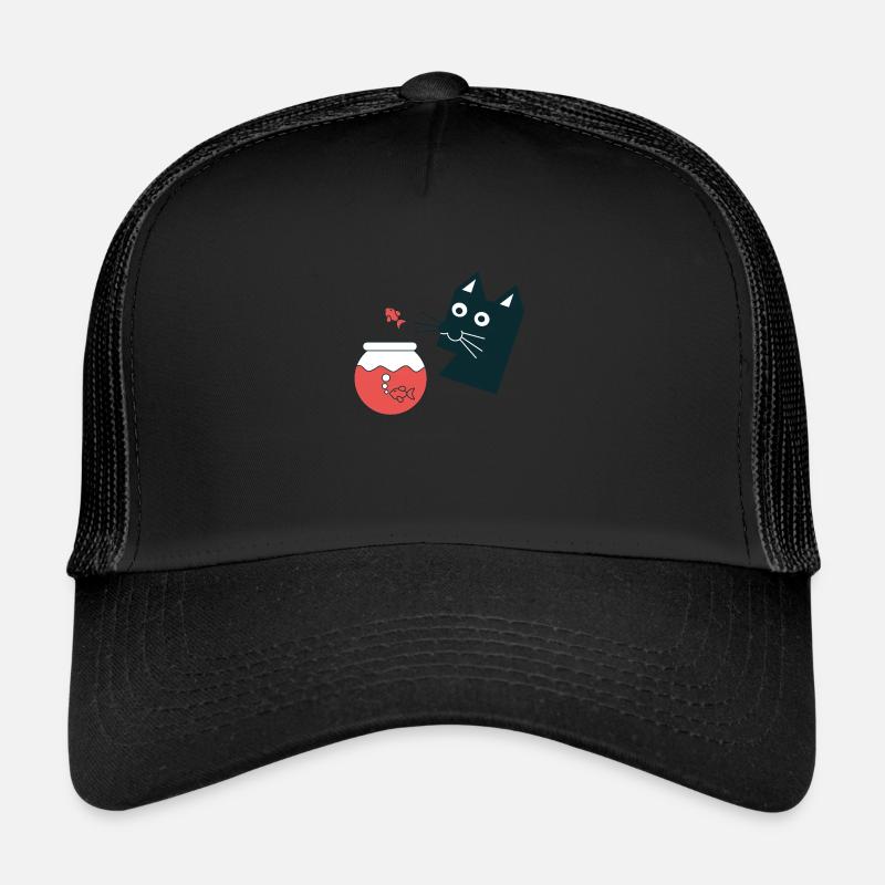 Chat avec poisson rouge - Casquette trucker  - noir/noir