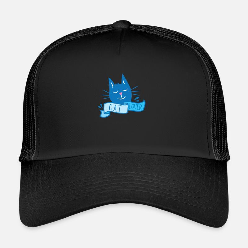 Katzenliebhaber mit niedlichem Kätzchen in Blau Trucker Cap