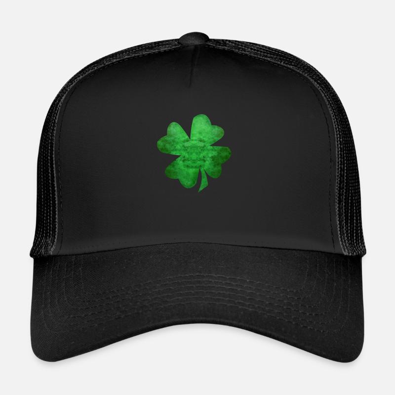 Grüner vierblättriger Kleeblatt - Trucker Cap - Schwarz/Schwarz