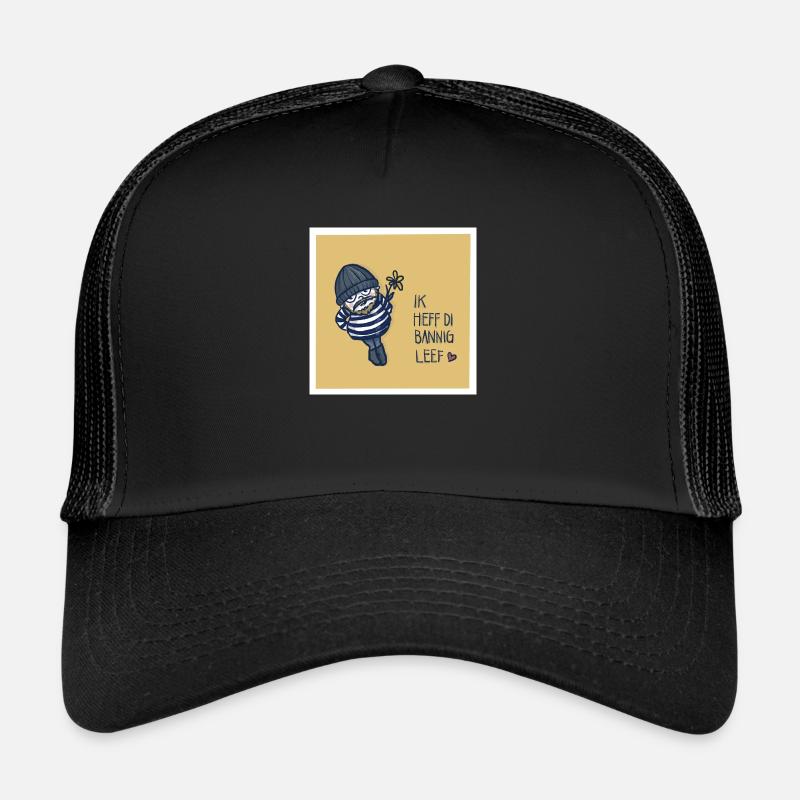 Plattdeutsch Ich liebe dich - ik heff di bannig - Trucker Cap - Schwarz/Schwarz