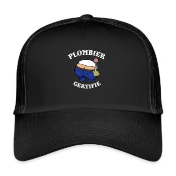 Humour plombier certifié - Sourire du plombier - Casquette trucker  - noir/noir - Devant