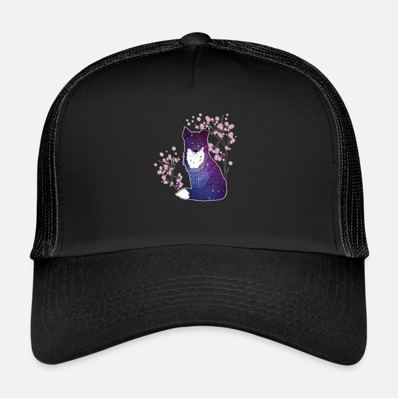 Fox Japanese Cherry Blossoms Gift - Trucker Cap - black/black